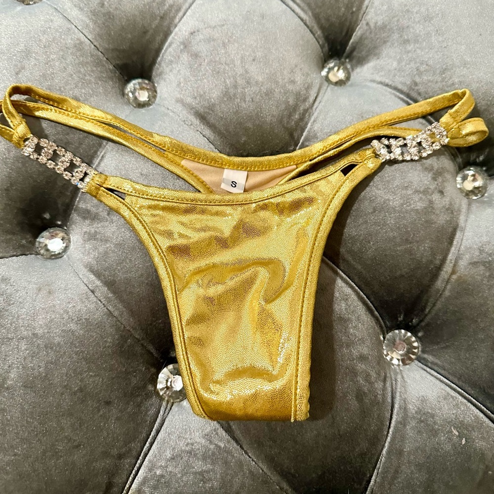 Unique gold Swarovski crystal thong panty
